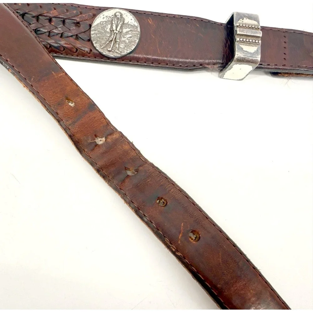 Vintage 1998 Saddle Leather Golf Brass Concho Belt 40 Brwn Western Braided Sport